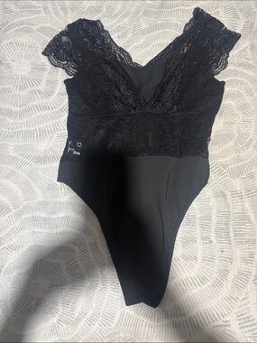 SHEIN Black Lace Plunge V-Neck Bodysuit